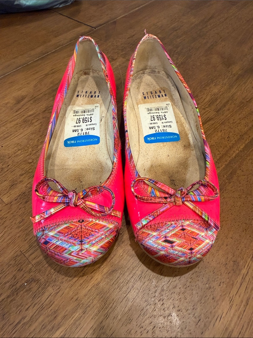 Stuart Weitzman Neon Pink Multicolor Patterned Ballet Flats